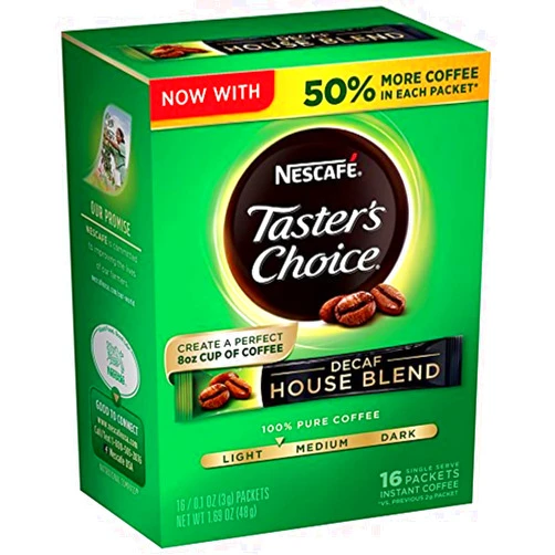 Nescafé Nescafe Taster's Choice Decaf, House Blend Instant Coffee Single Serve Sticks, 16 Count (Pack of 1)