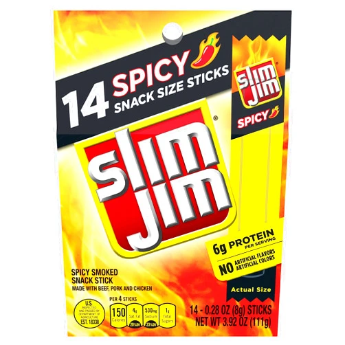 Slim Jim Spicy Snack Size Smoked Meat Sticks, Keto Friendly, 3.92 oz. 14-Count Box