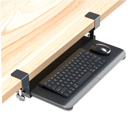 BONTEC Small Keyboard Tray Under Desk, Pull Out Keyboard & Mouse Tray with C Clamp, 20 (24.6Including Clamps) x 11.8inch Steady Slide-Out Computer Drawer, Perfect for Home or Office, Black