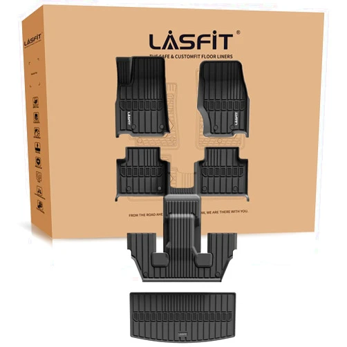 LASFIT Floor Mats & Cargo Mat Fit for Jeep Grand Cherokee L 2021-2025 (ONLY for 6-Passenger Without Center Console) All Weather Custom Fit Car Floor Liners