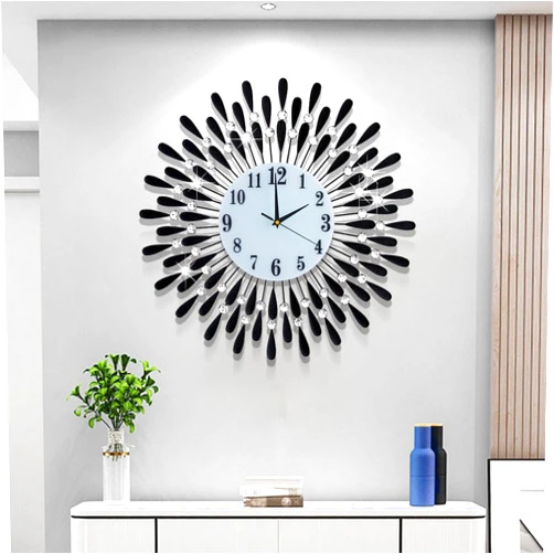 JUGV 24 INCH Large Wall Clock for Living Room Decor,Non-Ticking Quiet Metal Petals Dial Glass Big Wall Clocks Black for Bedroom,bedrooms Kitchen and Small Space Decoration