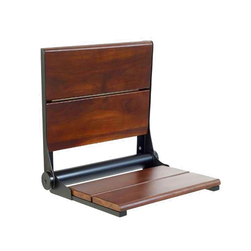 Grab Bar Specialists Folding Shower Seat with Back - Walnut ADA Wall Mount Bathroom Bench with Contoured Comfort for Adults Seniors Disabled Bariatric/304 Stainless Steel/Supports 500 lbs/Oil Rubbed Bronze/ 18