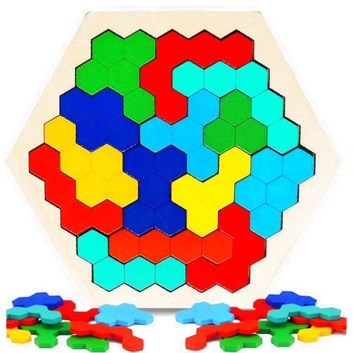 NAODONGLI Wooden Puzzles for Kids,Brain Teaser Puzzles for Adults,STEM Montessori Educational Hexagon Puzzles Block Family Games Birthday Easter Gift for All Ages Challenge
