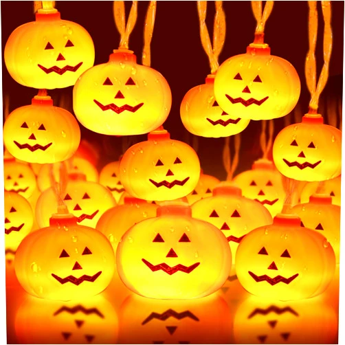 OCHIDO Halloween Pumpkin String Lights, 20 LED 9.8FT Waterproof Orange Lights Battery Operated, 2 Mode Steady/Flickering Decorative Halloween Lights for Indoor Outdoor Halloween Party Decorations