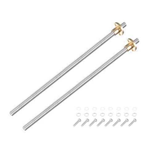uxcell 2 Pcs 250mm / 10 Inch Tr8x4 Stainless Steel Lead Screw with T8 Brass Nut - [ Acme Thread, 2mm Pitch, 8mm Lead ] for 3D Printer Z Axis, CNC Machine