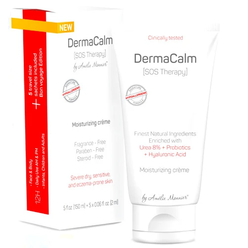 Amélie Monnier Clinically Tested DermaCalm SOS Therapy - Eczema Psoriasis Dermatitis Prone, Dry Skin - Urea 8%, Probiotics w/Best Natural Ingredients - Itchy, Severely Dry, Scaly Skin. Adults & Kids, Eczema Cream