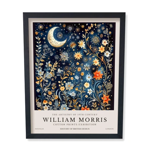 Monem Art Studio Monem Art Moon and Stars Print – William Morris Poster – Textile Pattern Design – Botanical Exhibition – Flower Illustration – Animal Artwork – Floral Bedroom or Office Decor – 8x10 UNFRAMED