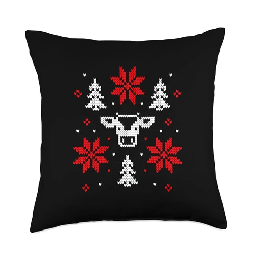 Lustige Kuh Bauer Weihnachten Geschenkidee Bauer Ugly Sweater Funny Cow Christmas Motif Throw Pillow, 18x18, Multicolor