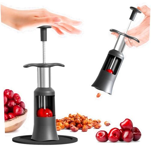 PIUGERU Cherry Pitter Remover Tool, Premium Quick Release Cherry Pitter, 2 in 1 Press & Push Type, Large 33mm Cherry Seed Remover, Durable, Food Grade Stainless Steel & PP Plastic, More Labor Saving