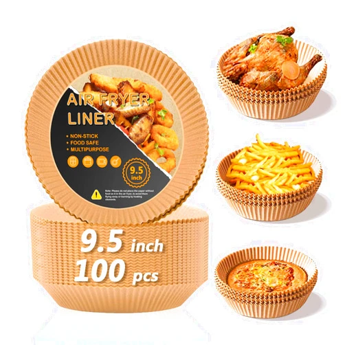 ZOWVAAM Air Fryer Disposable Paper Liner, 9.5 Inch Large Air Fryer Paper Liner 100 PCS, Non-stick Parchment Paper Pads Oil Resistant, Waterproof, Food Grade Baking Paper for Roasting Microwave