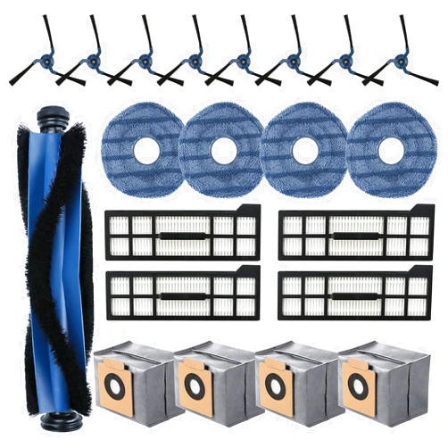 RONGJU 21 Pack Accessories for Eufy X10 Pro Omni Robot Vacuum, Replacement Parts Kit Include 1 Rubber Roller, 4 Vacuum Bags, 4 Hepa Filters, 4 Mop Pads, 8 Side Brushes