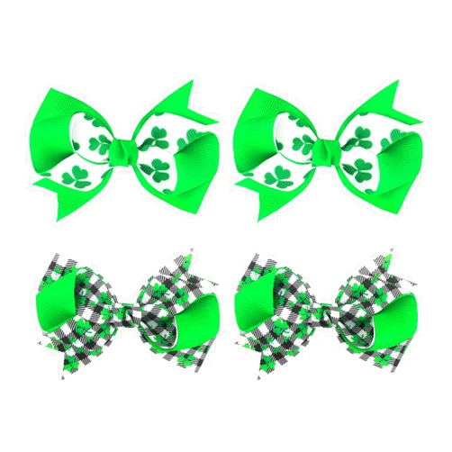 YanJie St. Patrick's Day Hair Bows Clips Green Shamrock Hairband Glitter Clover Alligator Clips Girls Hair Bows Lucky Irish Party Accessories Gift