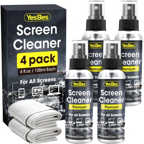 YesBes Screen Cleaner Spray 16oz (4oz x 4 Pack) - TV Screen Cleaner Spray and 2 Microfiber Cloths, Computer Screen Cleaner & Car Screen Cleaner for TV, Monitor, Laptop, MacBook, iPad