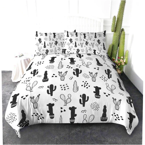 ARIGHTEX Cactus Bedding Full Size Black and White Cacti Print Duvet Cover 3 Piece Abstract Plants Comforter Set for Teen Girls Stylish Women