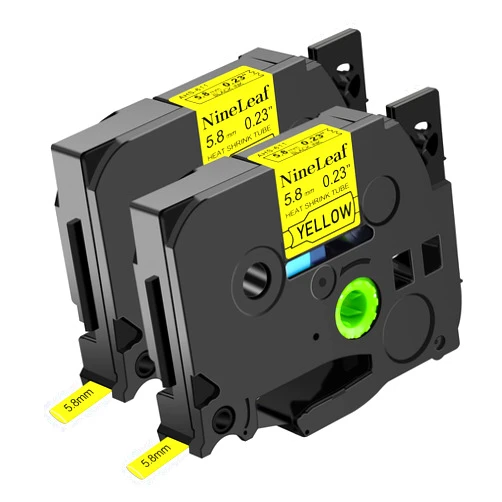NineLeaf 2 Roll Black on Yellow Heat Shrink Tubes Label Tape Compatible for Brother HSe-611 HSe611 HS611 HS-611 for P-Touch PT1180 PTD400 PTD600 Label Maker - 5.8mm (0.23inch) x 1.5m (4.92ft)
