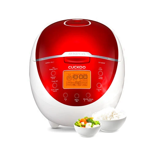 CUCKOO Micom Rice Cooker 6 Cup Uncooked / 12 Cup Cooked, Fuzzy Logic Electric Rice Cooker Small, Sticky Rice Maker with 12 Menu Modes, Nonstick Small Rice Cooker & Steamer, White / Red (CR-0655F)