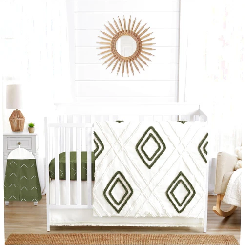 Sweet Jojo Designs Dark Green Boho Arrow Boy Girl Baby Crib Bedding Set Infant Nursery Room Blanket Fitted Sheet Skirt Diaper Stacker 4p Hunter Sage Ivory Modern Bohemian Gender Neutral Arrows Fringe