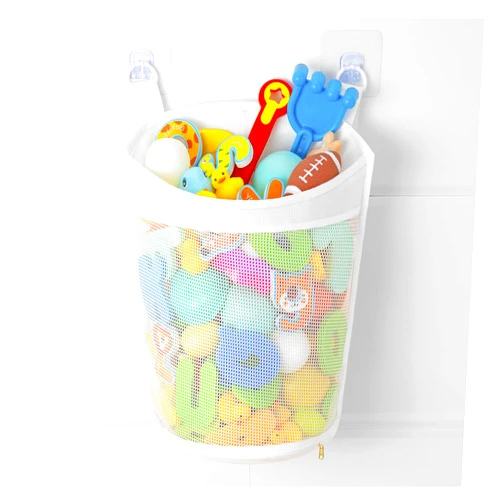 Ligereza Large Capacity Baby Mesh Bath Toy Organizer, Multiple Ways to Hang, Extra Large Opening Bathroom Toy Storage, Bottom Zipper Bathtub Toy Storage Bag, Baby Shower Games bath Tub Accessory (White)