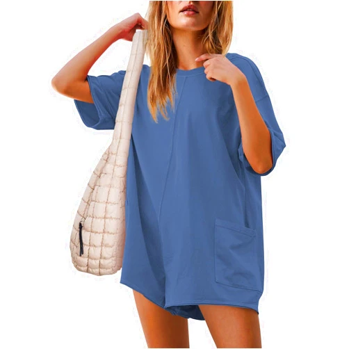 Yanekop Womens T Shirt Romper Hot Shot Tee Romper Athletic Workout Jumpsuit Oversized Reversible Romper with Pockets