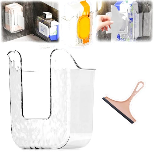 Wantract Wall Mounted Wipes Holder, 2024 New Upgraded Wall Mounted Tissue Box, No Punching Acrylic Clear Tissue Dispenser, Refillable Wipes Container Box, Perfectly Fixed Easy to Removal of Wipes (Gray)