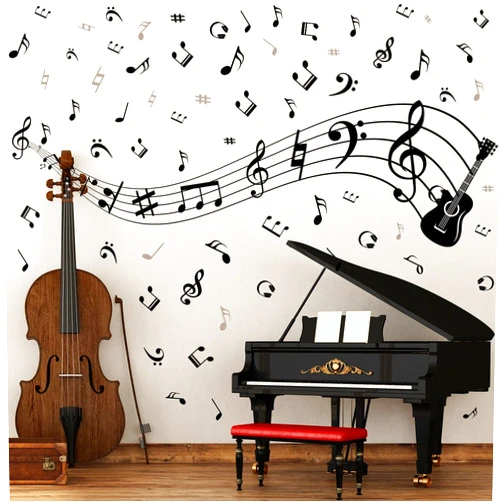 Outus Music Wall Stickers Decals Music Note Wall Decor Removable Notation Band Wall Decals Vinyl Mural Wallpaper DIY Home Decor for Classroom Living Room Bedroom Kids Music Studio Decoration