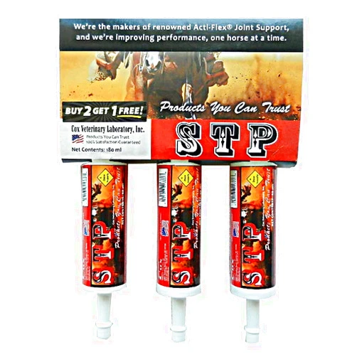 STP Oral Paste for Horses. Helps Relieve Pain and Inflammation. Highly Palatable. Safe, Natural Ingredients. Easy-Dose Syringe. Three-Pack. 18-Day Supply. Made in USA.