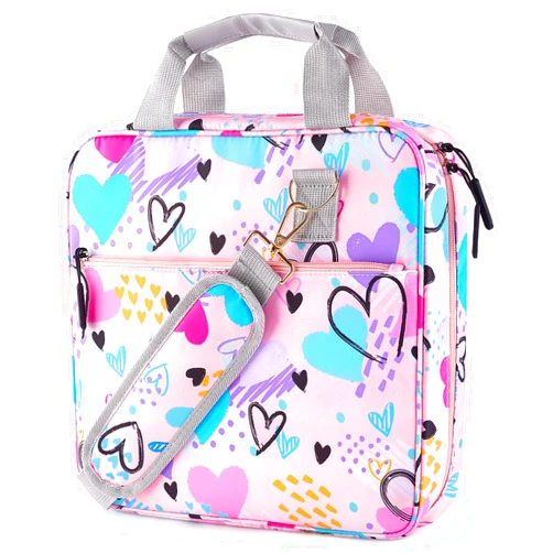 FIODAY Zipper Binder, 2 inch 3 Ring Binder with Zipper Cute Binder with Handle and Shoulder Strap Multiple Pocket 500 Sheet Capacity Binder Organizer for School