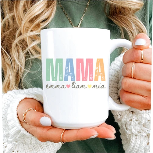 Mikezih Custom Mama Mug With Kids Names, Personalized Mom Mug With Names, Mother's Day Gift 2025, Mommy Coffee Cup, Custom Mugs Gift For Mom Birthday, Gifts From Daughter Son