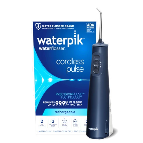 Waterpik Cordless Pulse Rechargeable Portable Water Flosser for Teeth, Gums, Braces Care and Travel with 2 Flossing Tips, Waterproof, ADA Accepted, WF-20 Blue, Packaging May Vary