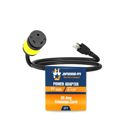 Journeyman-Pro 15 to 30 Amp 110 Volt RV Power Cord Adapter by Journeyman Pro, 15A Male Plug (5-15P) Converts to 30A Female Connector (TT-30R) 24 Inch Inline Extension (15Male-30Female (TT-30R))