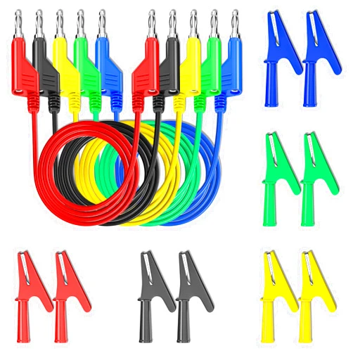 Goupchn 4mm Stackable Banana to Banana Plug Test Leads with 10PCS Full Insulated Copper Alligator Crocodile Clips for Multimeter Electrical Testing 5 Colors
