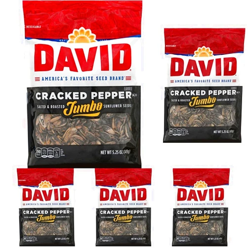 DAVID Roasted and Salted Cracked Pepper Jumbo Sunflower Seeds, 5.25 oz (Pack of 5)