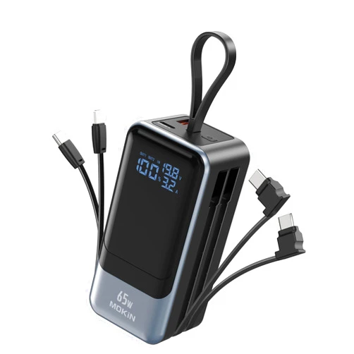 Imokin Portable Charger, 65W Power Bank Fast Charging, USB C Battery Pack with Built in Cable, 4 Outputs Powerbank, Travel Essentials Compatible with iPhone 17 16 15 14 13 iPad MacBook Pro Samsung Dell XPS