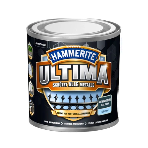 HAMMERITE ULTIMA RAL7016 Metal Protective Varnish Glossy Anthracite Grey 250 ml