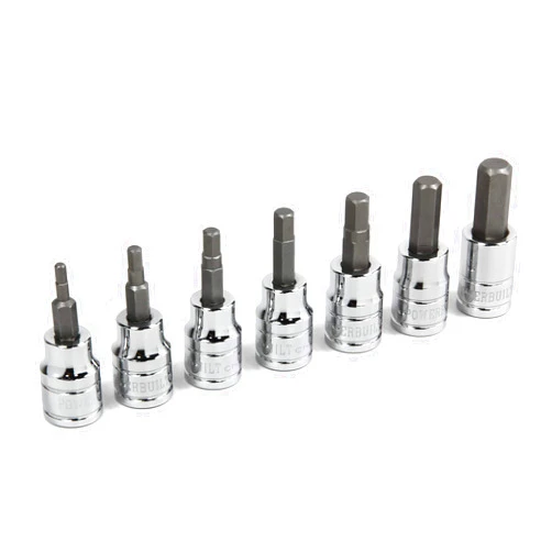 Powerbuilt 7 Piece 3/8 Inch Drive Metric Hex Bit Socket Set, Includes 3mm-8mm and 10mm, Hangable Storage Tool Holder - 648663