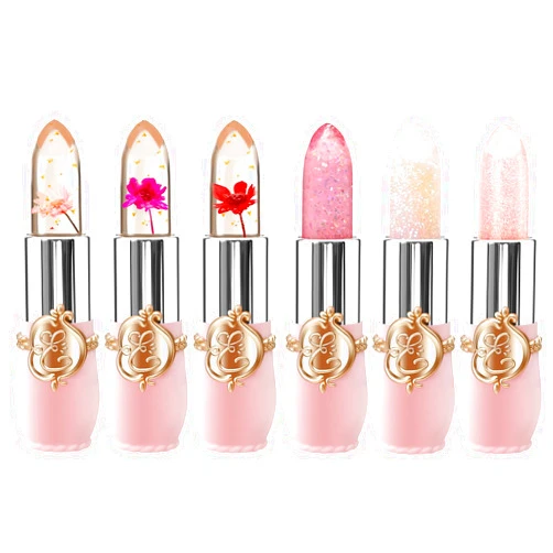 BestLand 6 Pcs/Set Flower Jelly Lipstick Set Temperature Change Moisturizer Long Lasting Nutritious Shimmer Lip Balm Magic Color Change Lip Gloss (Color Changing Lipstick Set B)