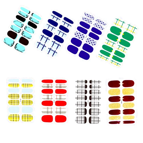 LRHINETAR 8 Sheet French Nail Stickers，Checkered Nail Art Sticker Self-Adhesive for Acrylic Nails, Red Purple Gold Black Patterned Nail Decals for Women Girls Kids