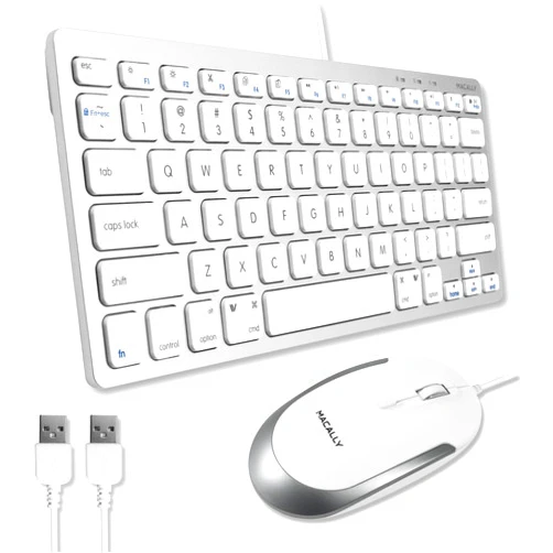 Macally USB Wired Keyboard and Mouse Combo for Mac and PC - Save Space with a Compact Small Apple Keyboard and Mouse for MacBook Pro/Air, iMac Mini/Pro