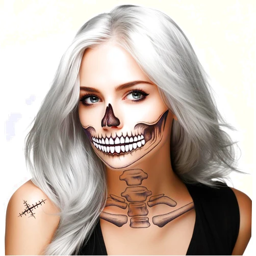 Sionoiur Skull Tattoo Halloween Temporary Face Tattoos for Men and Women, Adult, Skeleton Mouth Tattoo Spider Web Face Sticker 4 Sheets, Horror Zombie Makeup Kit, Scary Halloween Face Decals