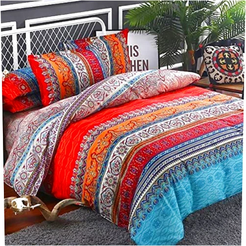 Goodidea Striped Bohemian Comforter Set King Size 3 Pieces Boho Hippie Geometric Bedding Set Soft Breathable Reversible Microfiber Boho Comforter with 2 Pillowcases(20