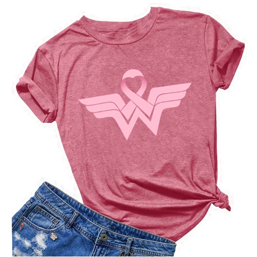 QMH Breast Cancer Shirts for Women Pink Ribbon Graphic Tshirt Breast Cancer Awareness Shirt Support Squad Survivor Gifts
