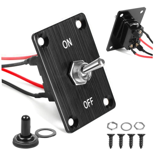 QTEATAK Prewired 4-Pin 2 Position ON/Off Button Switch, Rocker Switch, Toggle Switch with Mounting Plate - Waterproof Cap Included