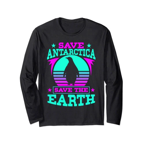 Protect Antarctica Pole Design Save Antarctica, Save The Earth-antarctica Retro Vintage Long Sleeve T-Shirt