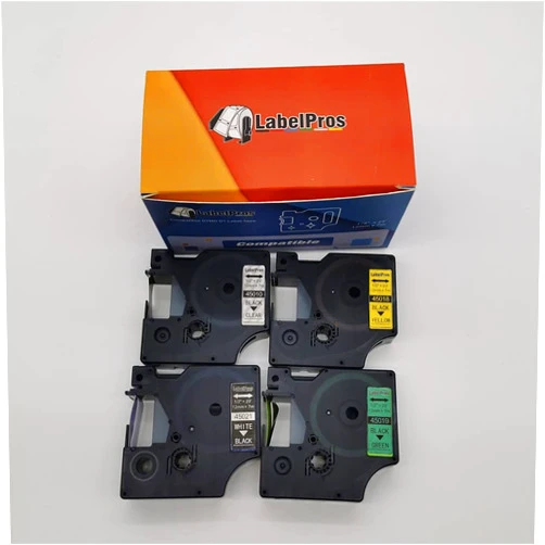 LabelPros Compatible Label Tapes Replacements for Dymo D1 45010 45018 45019 45021 Work with DYMO LabelManager 160 280 420P - 4 Pack