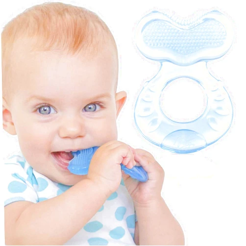 Nuby Silicone Teethe-eez Teether with Bristles, Includes Hygienic Case, Blue