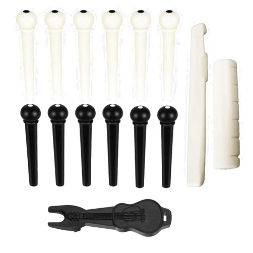 Viemior 12pcs Acoustic Guitar Bridge Pins, Guitar String Pins Pegs With Bridge Pin Puller Remover and Guitar Bridge Saddle Nut, Acoustic Guitar Replacement Parts and Accessories