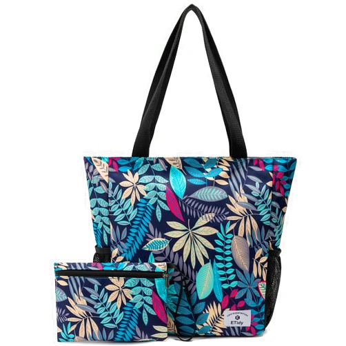 ETidy Large Capacity Foldable Tote Bag With Zipper Water-resistant SandproofWomen Beach Bag Handbag GymBag Travel ShoppingBag