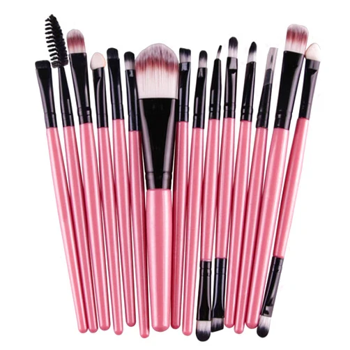 Generic Makeup Brushes Kit 15pcs Professional Powder Face Foundation Eyeshadow Eyeliner Lip Cosmetic Brushes Eyeliner Eyeshadow Blending Brush with Soft Synthetic Hairs & Real Wood Handle Gifts for Mom, Pink