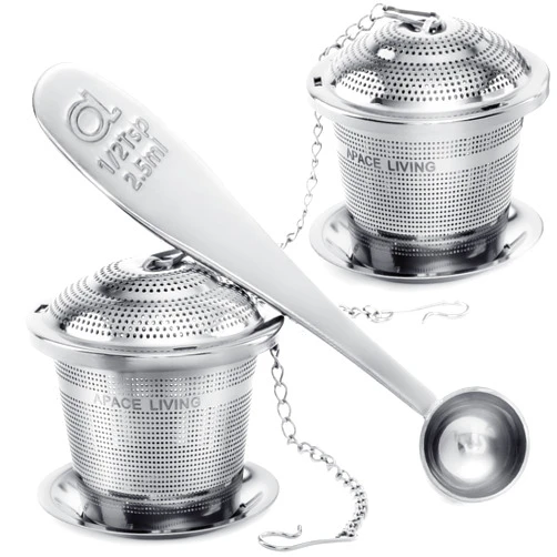 Apace Living Tea Infuser (Set of 2) with Tea Scoop and Drip Dray - Ultra Fine Tea Strainer for Loose Leaf Tea - Stainless Steel Tea Steeper for a Superior Brewing Experience