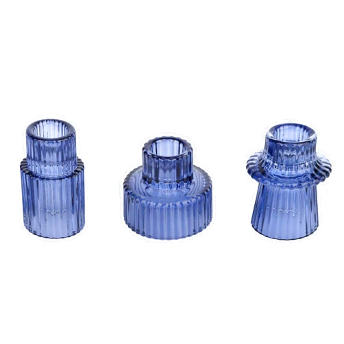Vixdonos Glass Candlestick Holders Tealight Candle Holders for Table Centerpieces, Wedding Decor and Dinner Party (3 Pcs, Dark Blue)
